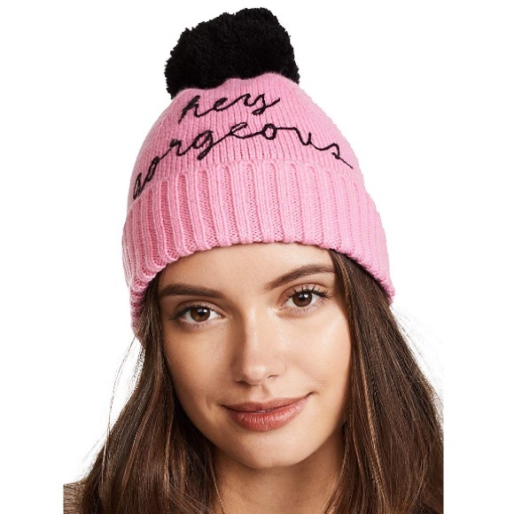 kate spade ♠️’hey gorgeous’ Pretty Pink Beanie Hat - Picture 1 of 8